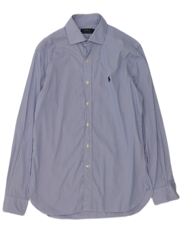 Polo Ralph Lauren Camisa masculina tamanho 39 15 1/2 algodão listrado azul médio