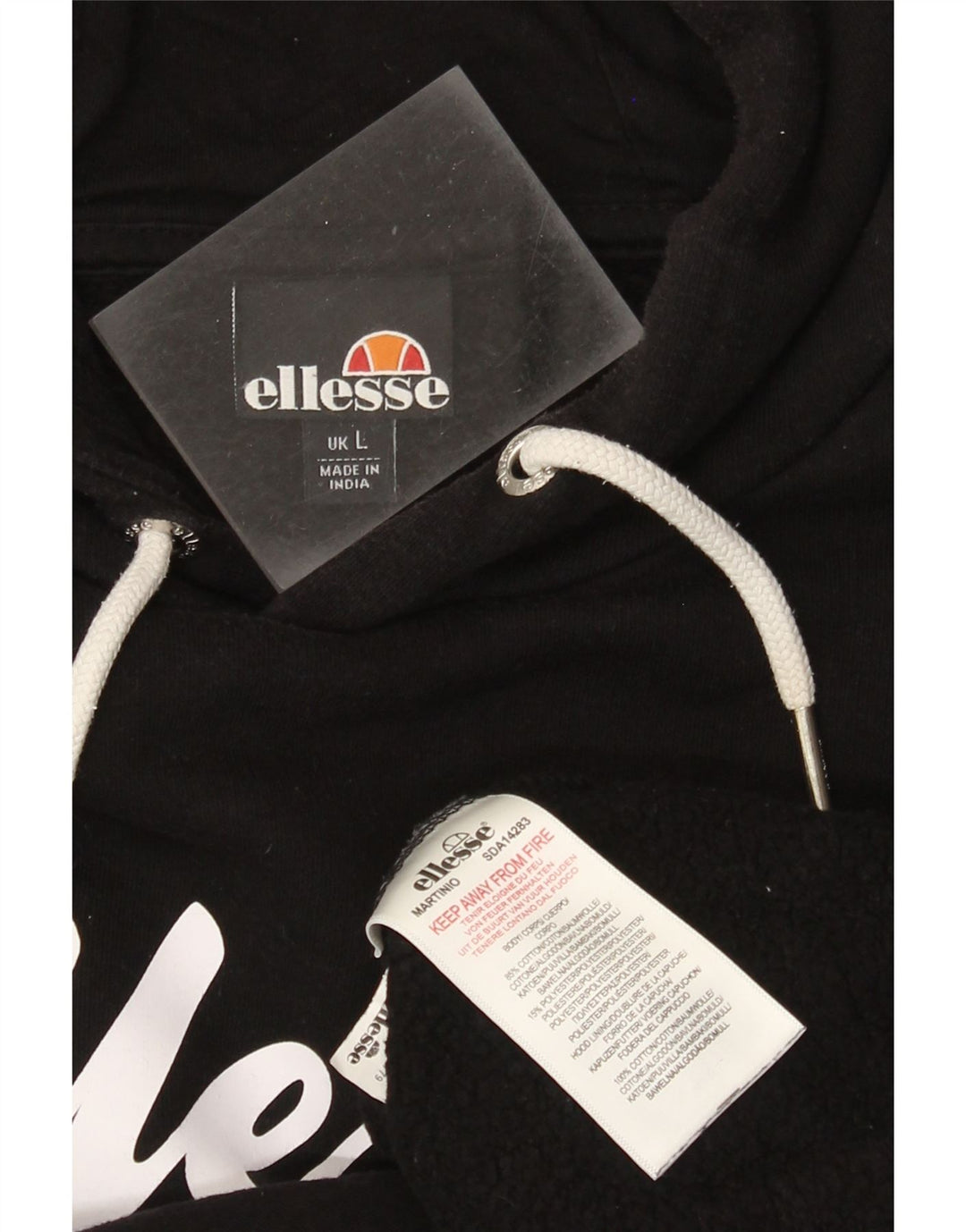 Suéter Ellesse masculino com capuz gráfico grande algodão preto