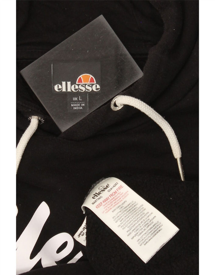 Suéter Ellesse masculino com capuz gráfico grande algodão preto