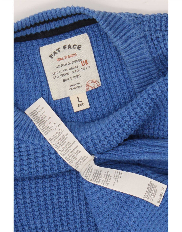 Suéter masculino Fat Face com ajuste regular e gola redonda, algodão azul grande