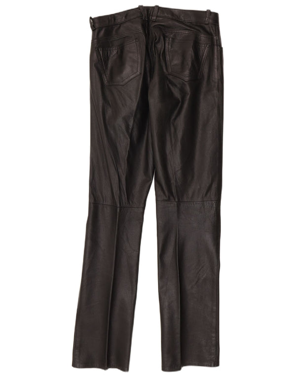 Calça feminina reta de couro Barone W30 L33 preta