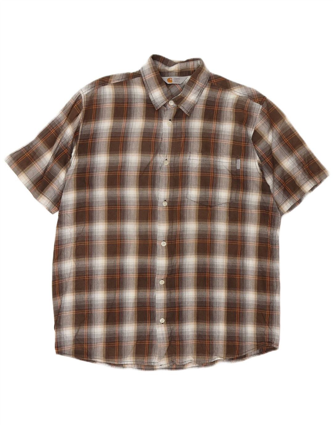 Camisa masculina de manga curta CARHARTT grande algodão xadrez marrom