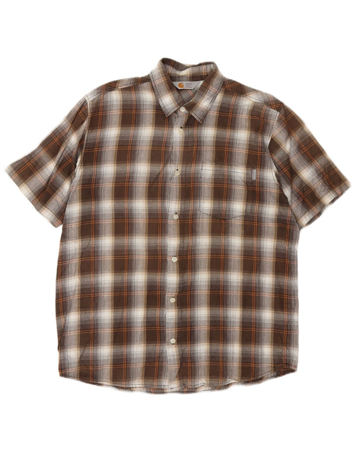 Camisa masculina de manga curta CARHARTT grande algodão xadrez marrom