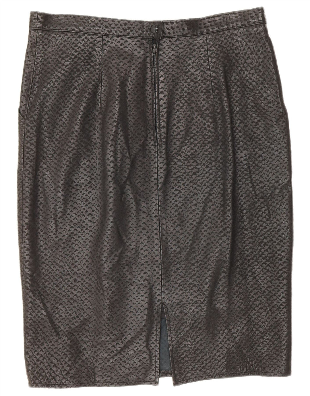 Saia de couro feminina vintage W34 grande manchada preta