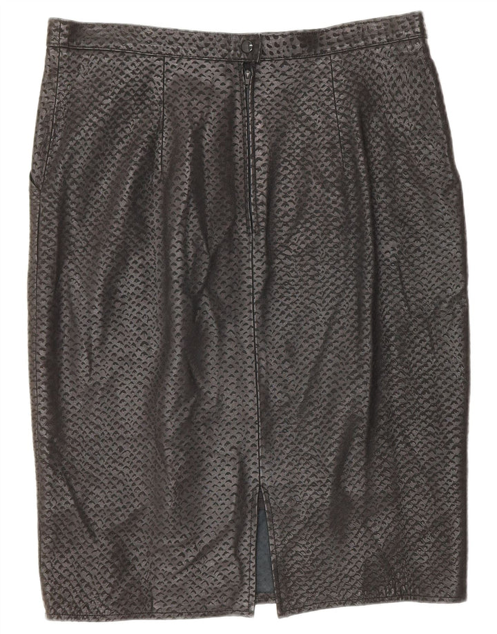 Saia de couro feminina vintage W34 grande manchada preta