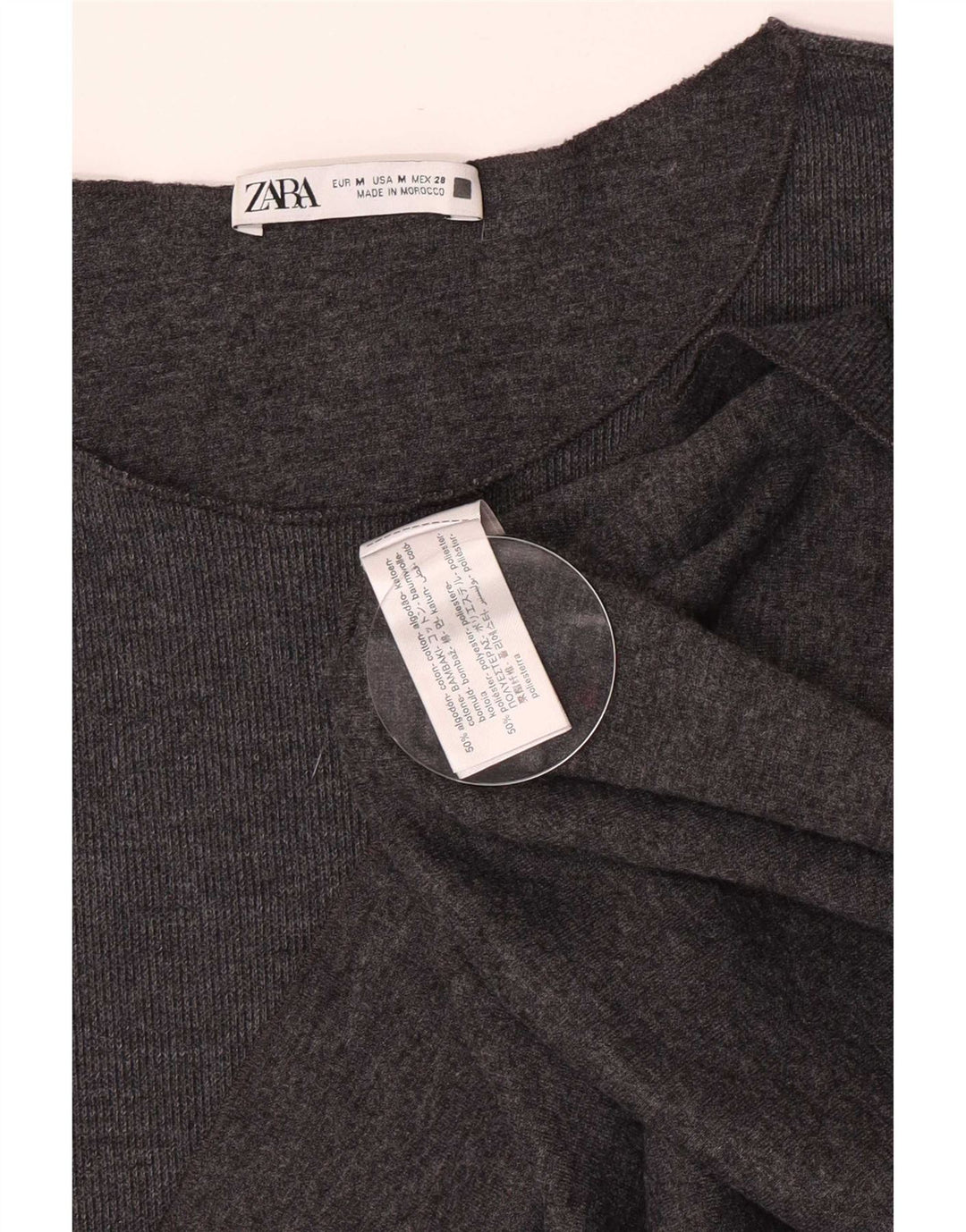 Camiseta feminina Zara UK 12 algodão cinza médio
