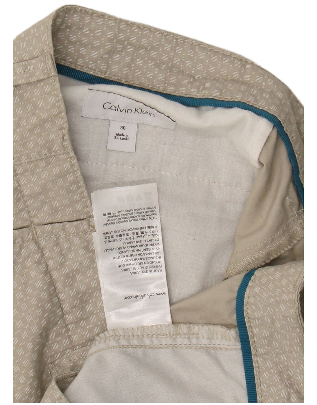 Calvin Klein Mens Chino Shorts W36 Grande Algodão Xadrez Bege