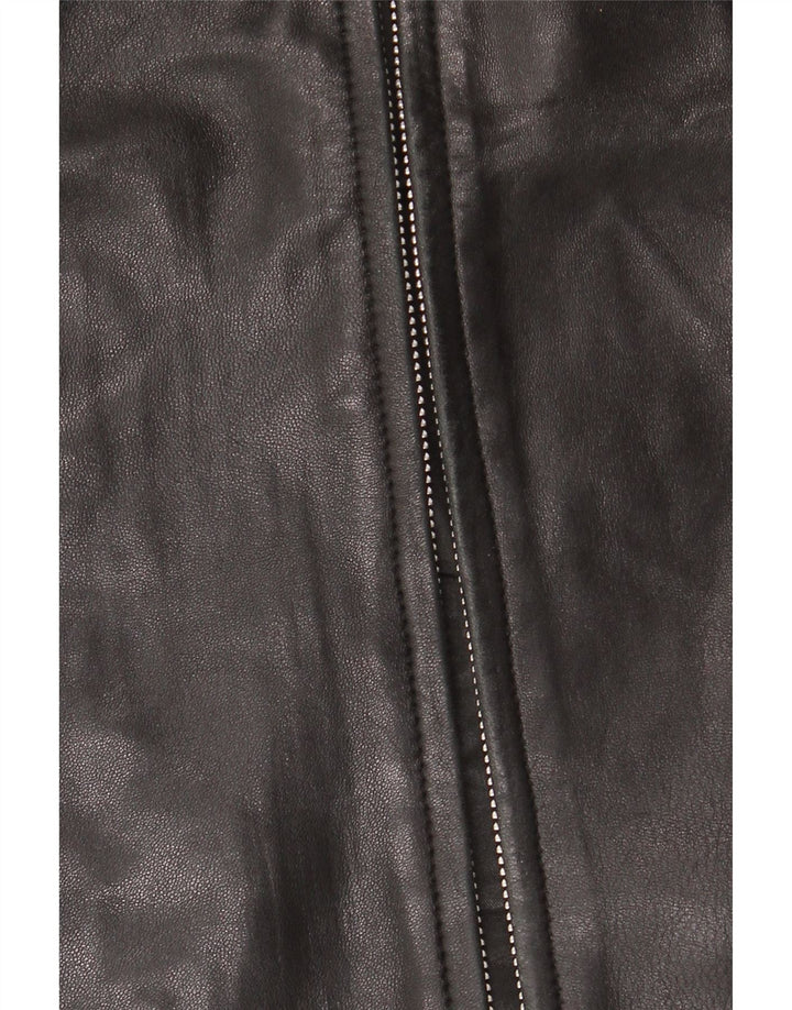 Jaqueta de couro feminina JAEGER UK 12 couro preto médio