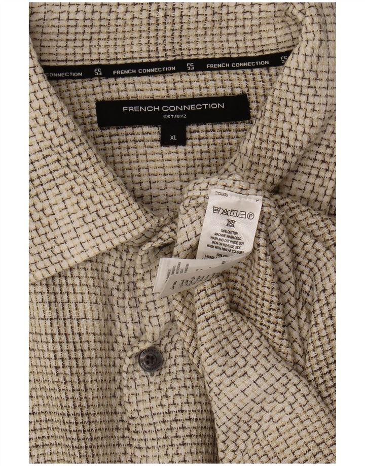 Camisa masculina FRENCH CONNECTION XL de algodão xadrez branco