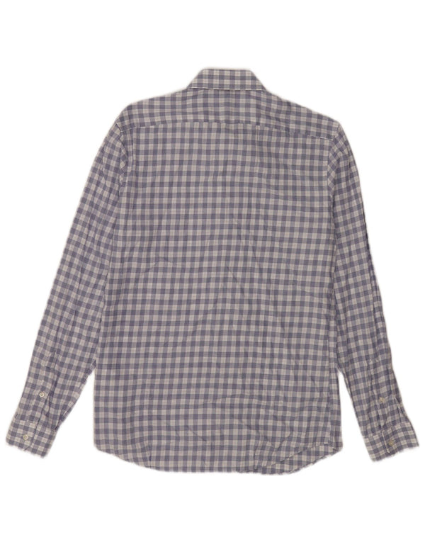 Camisa masculina Reiss Slim Fit de algodão xadrez azul médio