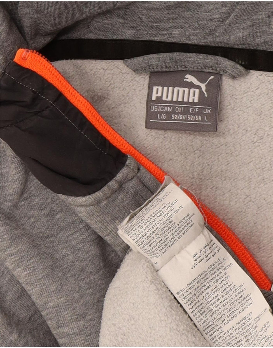 Suéter masculino Puma com capuz e zíper grande cinza colorblock algodão