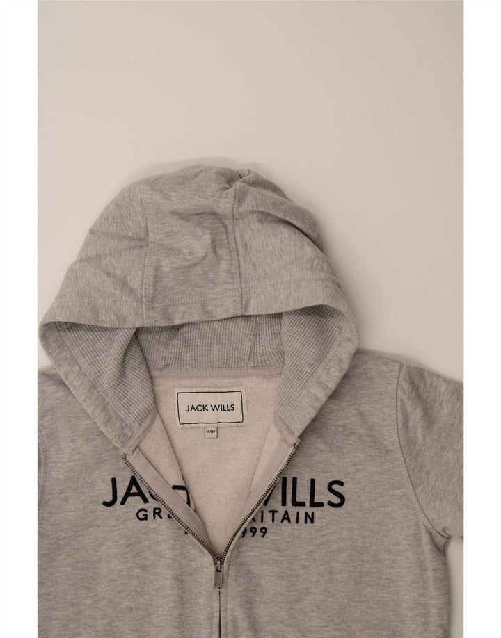 JACK WILLS Boys Graphic Zip Hoodie Sweater 11-12 Years Grey Cotton Vintage Jack Wills and Second-Hand Jack Wills from Messina Hembry 