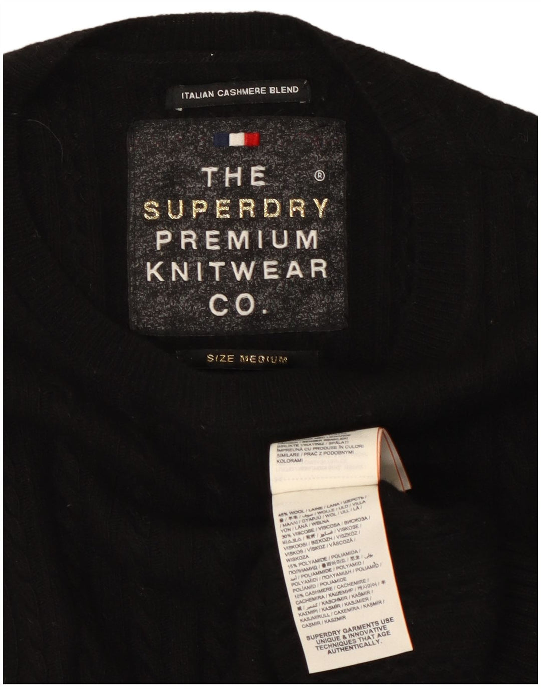 Suéter feminino SUPERDRY com gola redonda Reino Unido 12 lã preta média