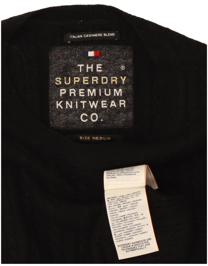 Suéter feminino SUPERDRY com gola redonda Reino Unido 12 lã preta média