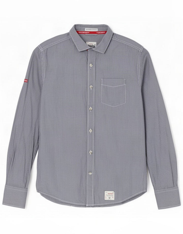 Camisa masculina Superdry média listrada azul marinho algodão