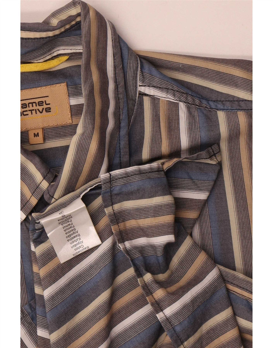 Camisa masculina de manga curta Camel Active cinza médio algodão listrado