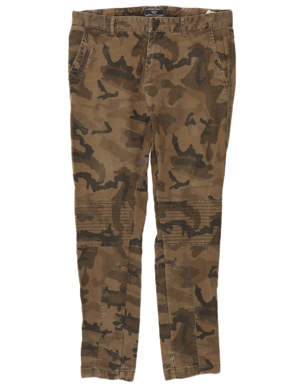 Zara Mens Slim Chino Calças EU 42 Grande W32 L30 Marrom Camuflagem Algodão