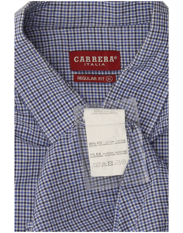 Camisa masculina Carrera manga curta regular fit XL azul algodão guingão