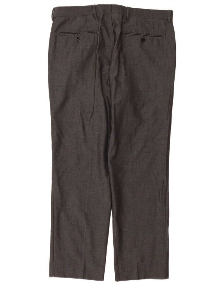 Calça masculina de terno reto Marks & Spencer W34 L29 lã cinza