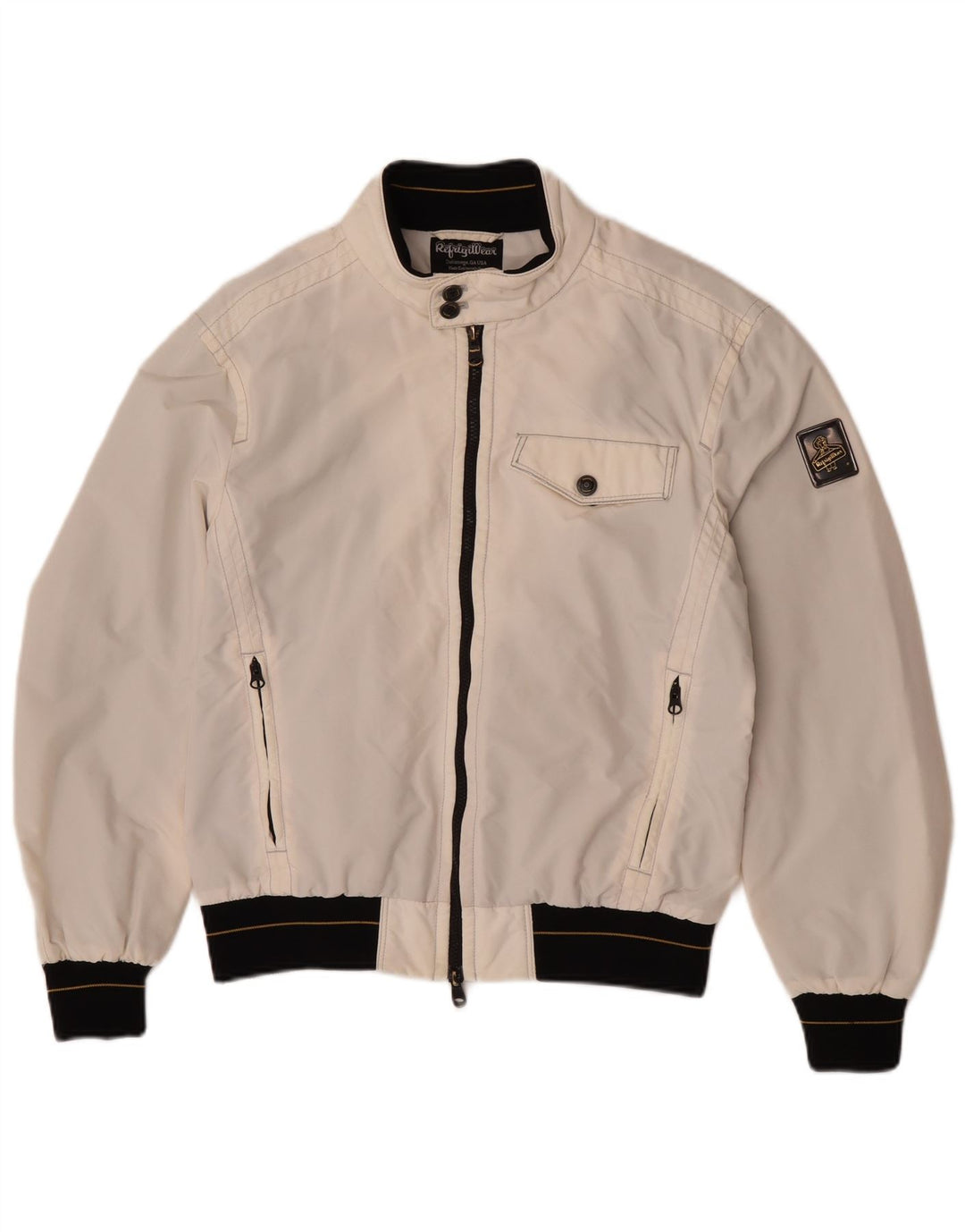 Jaqueta de chuva masculina Refrigiwear UK 40 grande off white colorblock nylon