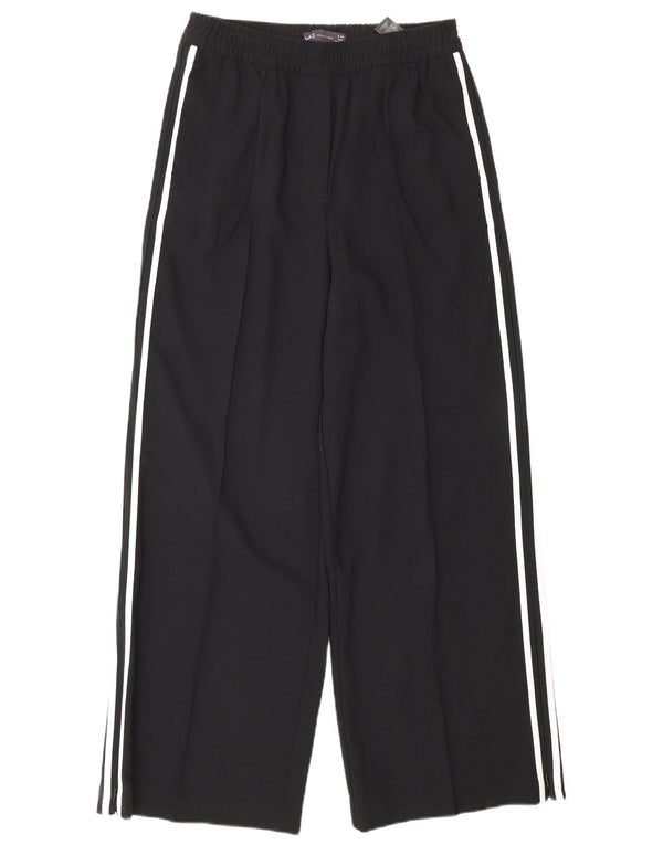 Calça feminina de cintura alta Marks & Spencer Reino Unido 8 pequena W26 L28 listrada preta