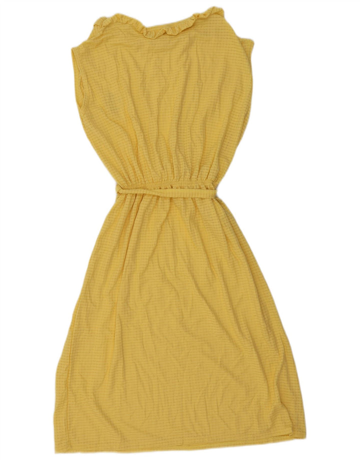 Vestido básico feminino vintage sem mangas UK 12 listrado amarelo médio