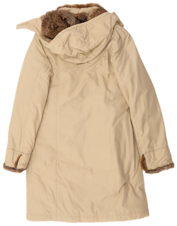 Casaco acolchoado com capuz feminino Woolrich Reino Unido 12 algodão bege médio