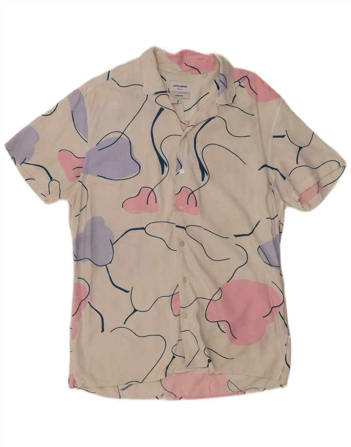 Camisa masculina de manga curta com padrão abstrato Jack & Jones Comfort Fit XL branca
