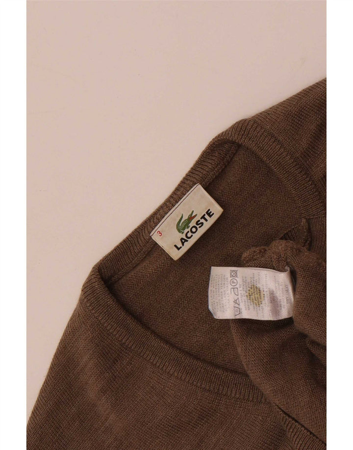 Suéter masculino Lacoste com decote em V tamanho 3 pequeno marrom lã nova
