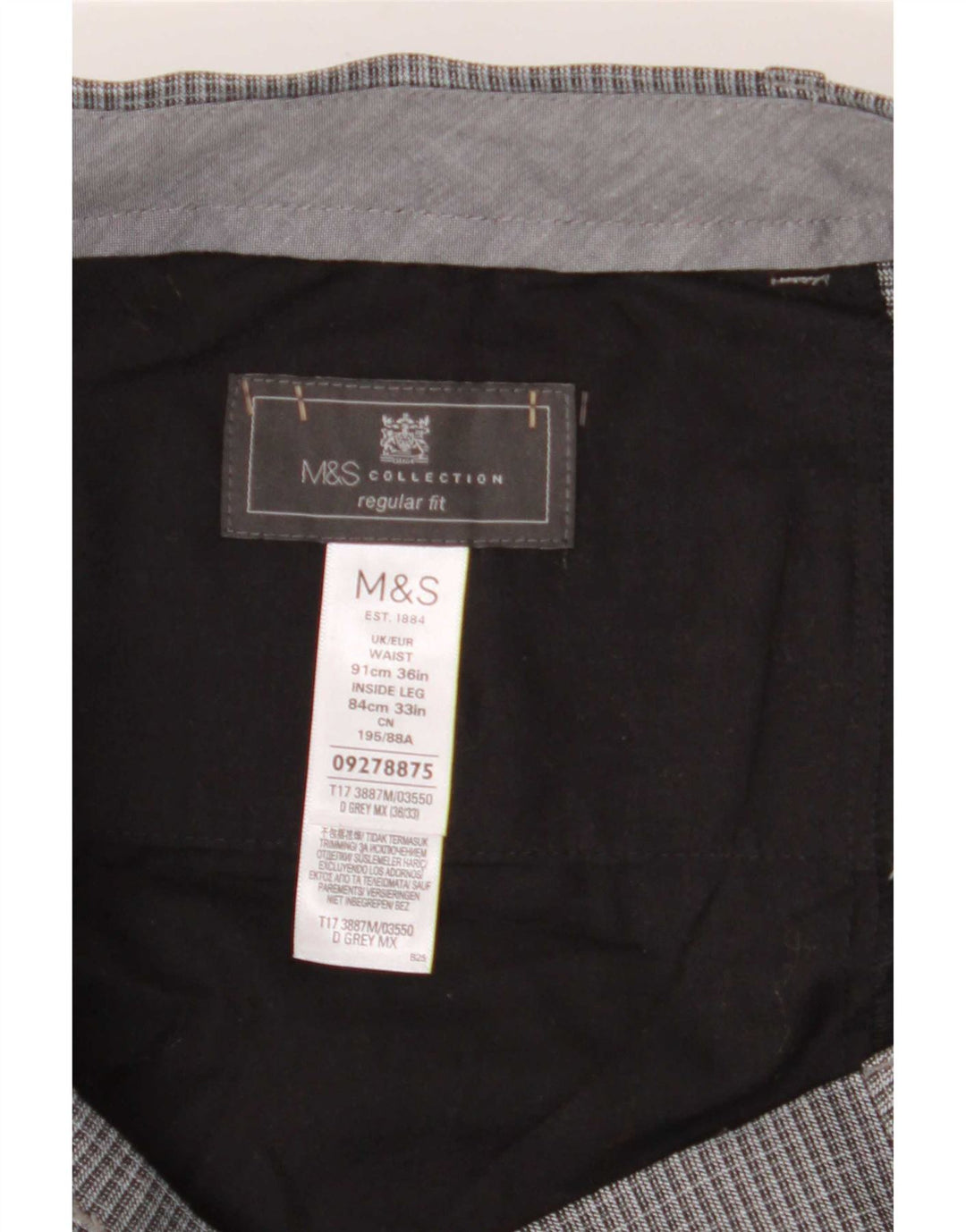 Calça masculina Marks & Spencer reta regular fit W36 L29 cinza