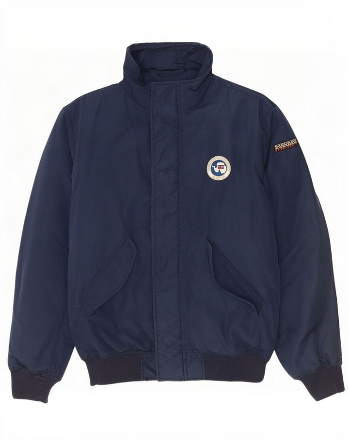 Jaqueta bomber geográfica masculina Napapijri Reino Unido 40 grande poliéster azul marinho