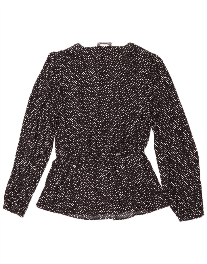Blusa feminina de manga comprida Marks & Spencer Reino Unido 12 médio preto manchado
