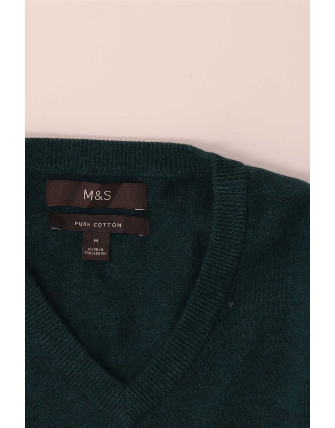 Suéter masculino Marks & Spencer com decote em V, algodão verde médio