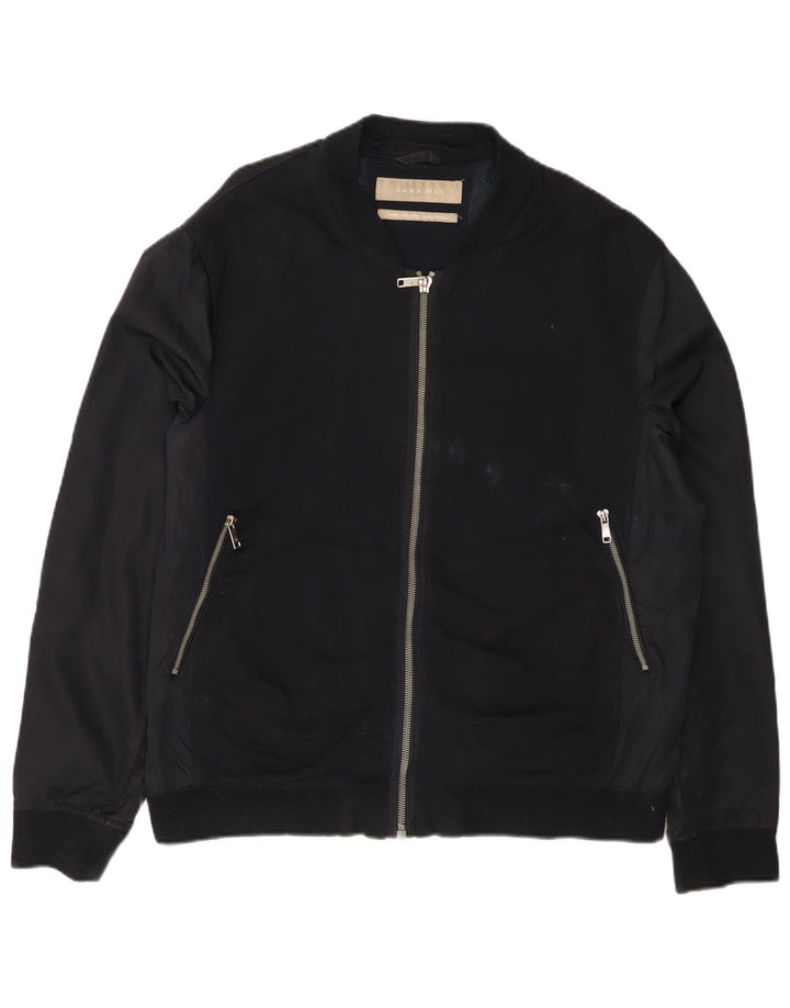Jaqueta bomber masculina Zara UK 42 XL azul marinho viscose