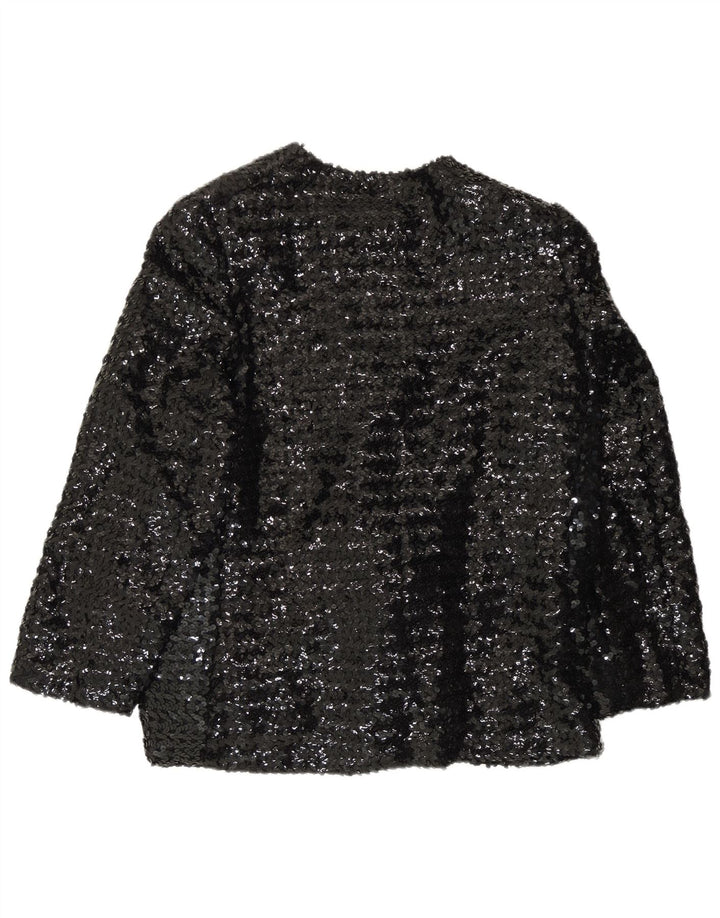 Jaqueta blazer feminina vintage de lantejoulas UK 14 grande preta