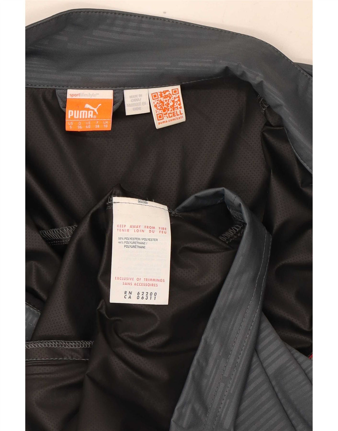 Puma Womens Tracksuit Top Jacket UK 10 Pequeno Poliéster Listrado Cinza