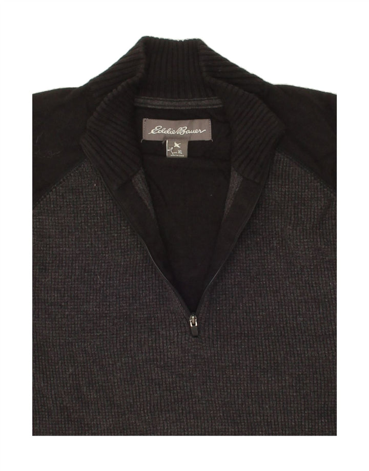 EDDIE BAUER Mens Zip Neck Jumper Sweater XL Black Colourblock Cotton Vintage Eddie Bauer and Second-Hand Eddie Bauer from Messina Hembry 