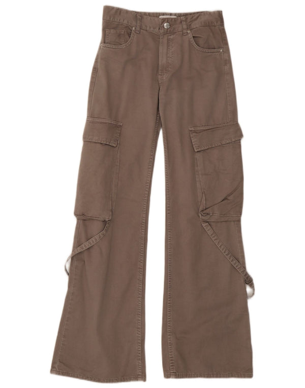 Calça cargo feminina Zara com perna larga EU 32 2XS W22 L31 algodão cinza