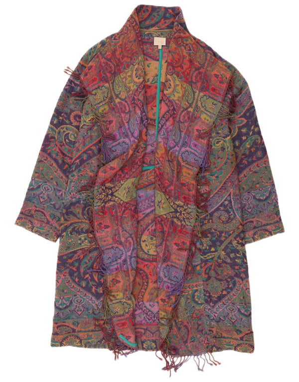 Sobretudo aberto feminino East UK 14 Lã Paisley multicolorida média