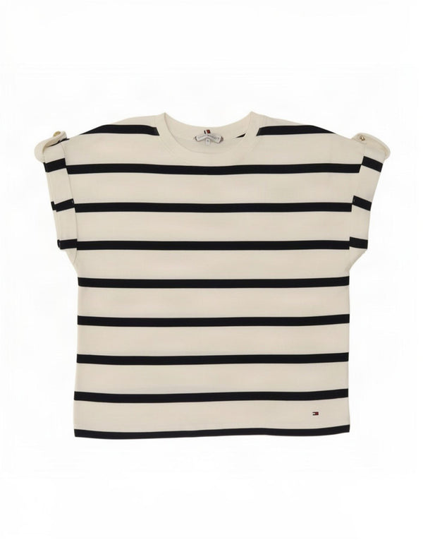 Camiseta feminina Tommy Hilfiger UK 14 algodão listrado branco médio