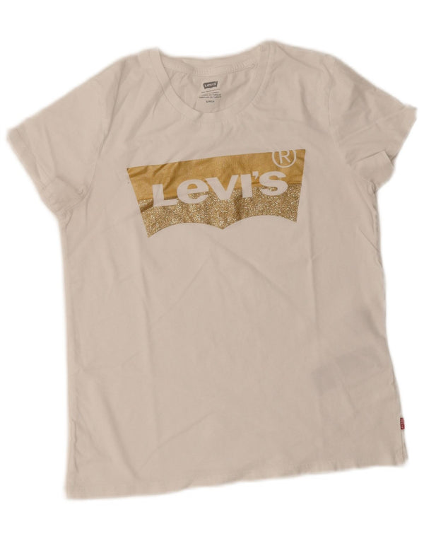 Camiseta feminina Levi's Denizen Graphic UK 10 pequena algodão branco