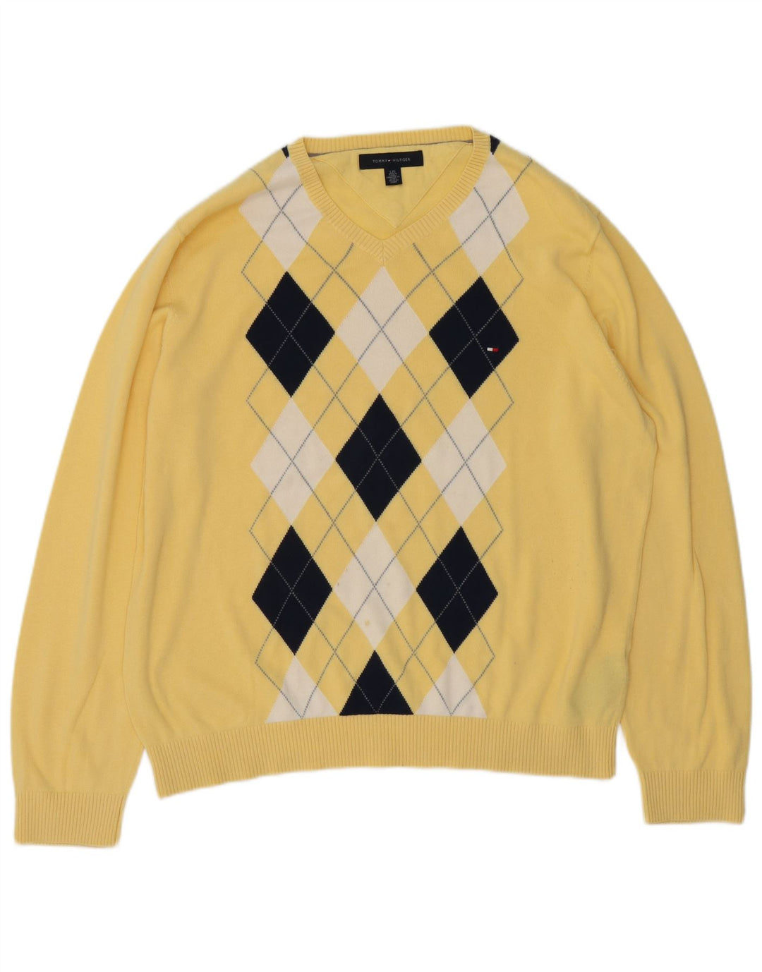 Suéter masculino TOMMY HILFIGER com decote em V grande amarelo Argyle/Diamante