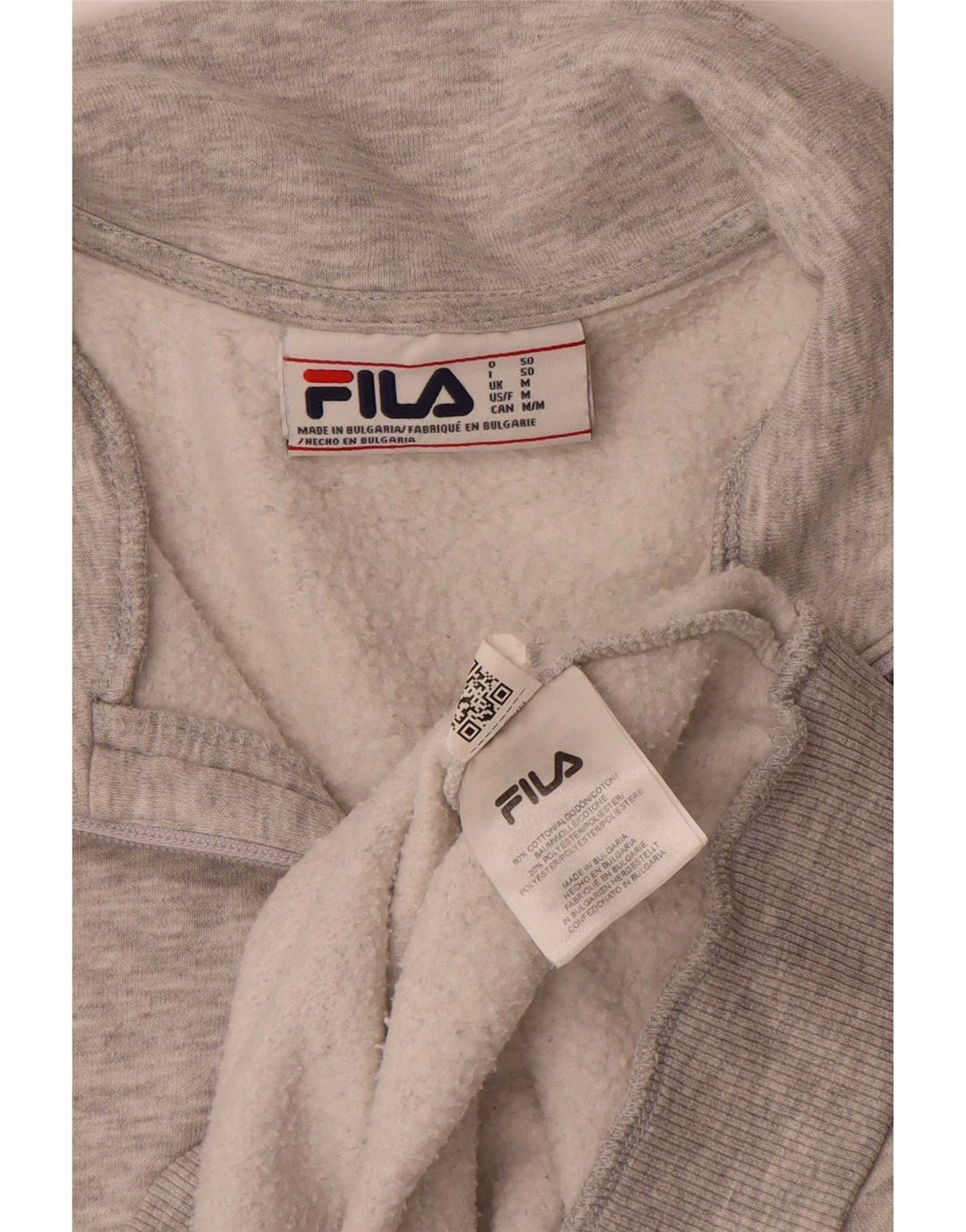 Moletom masculino Fila com zíper e gola alta, moletom cinza médio manchado de algodão