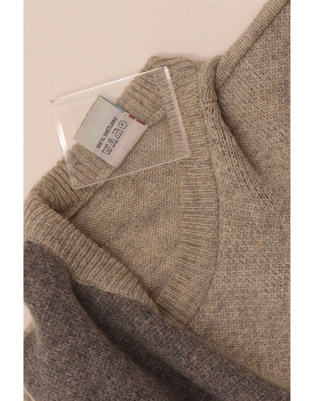 Suéter masculino Shetland Jeneros com gola redonda cinza médio geométrico