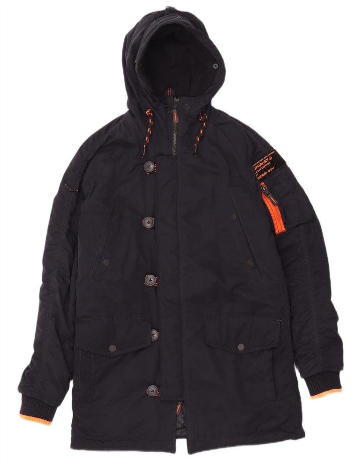 Jaqueta Parka masculina Superdry com capuz UK 38 poliéster azul marinho médio