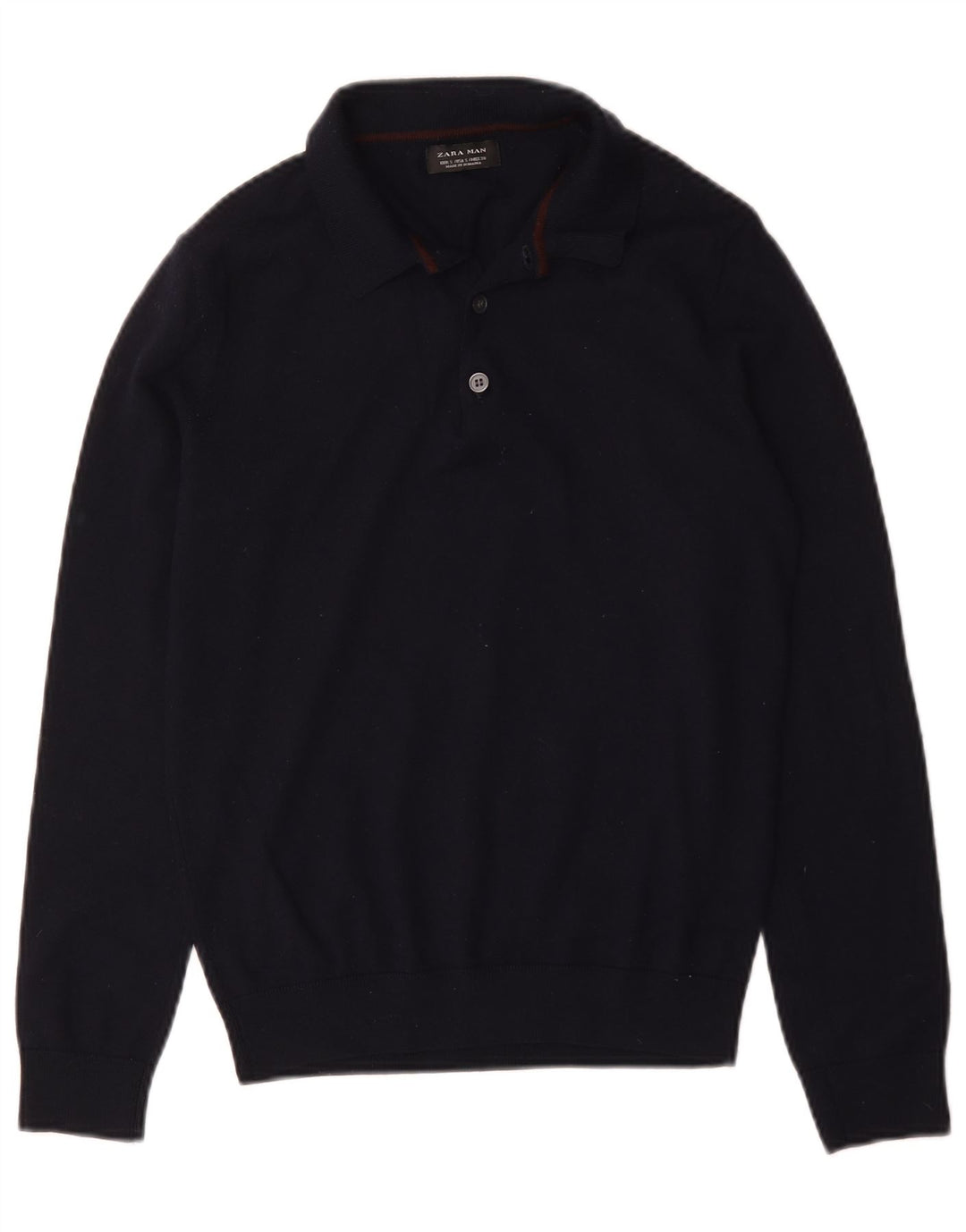 Zara Suéter masculino com gola polo pequeno azul marinho