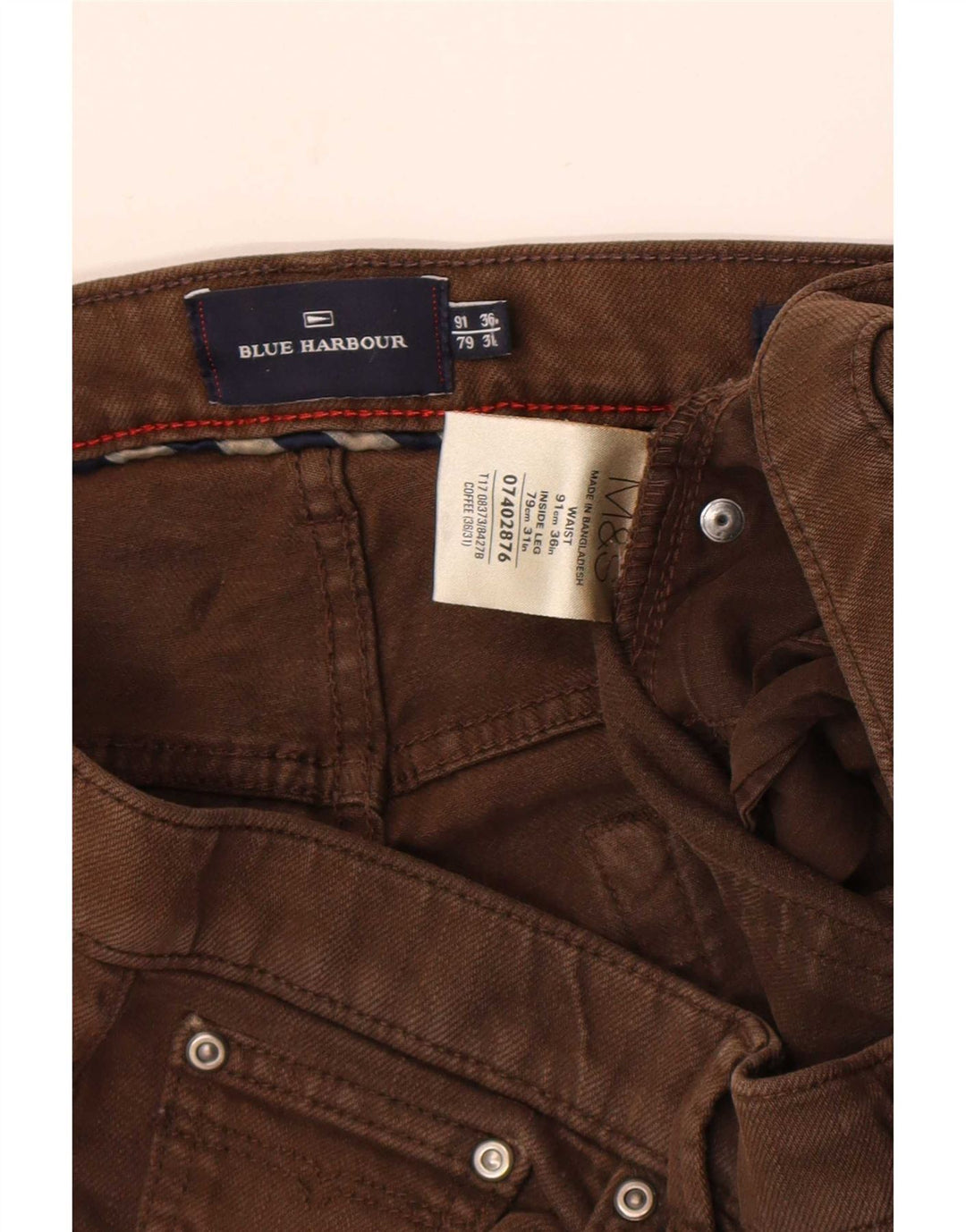 Calça jeans reta feminina Marks & Spencer Blue Harbor W36 L31 algodão marrom