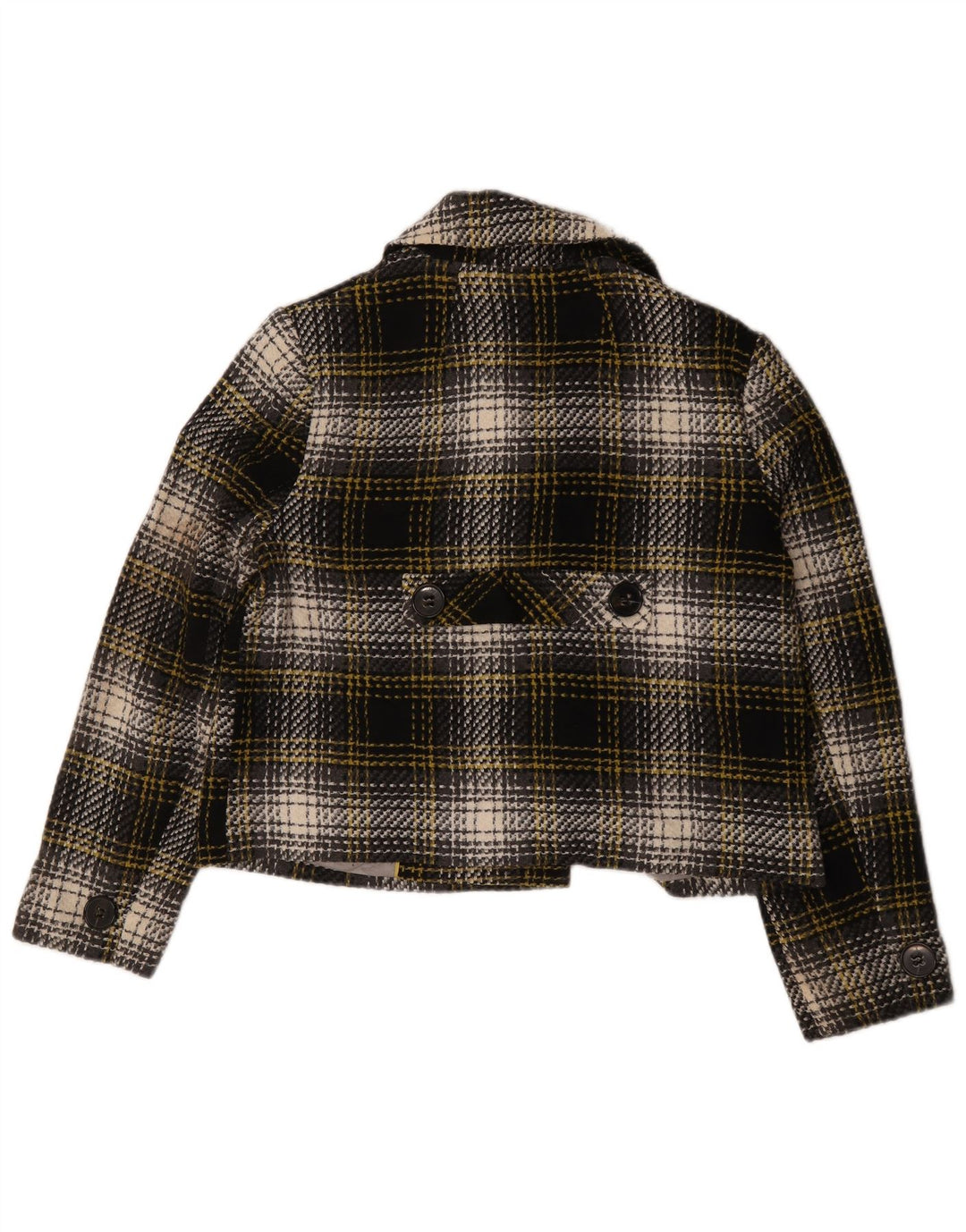 Casaco curto feminino Marks & Spencer UK 14 grande acrílico xadrez preto