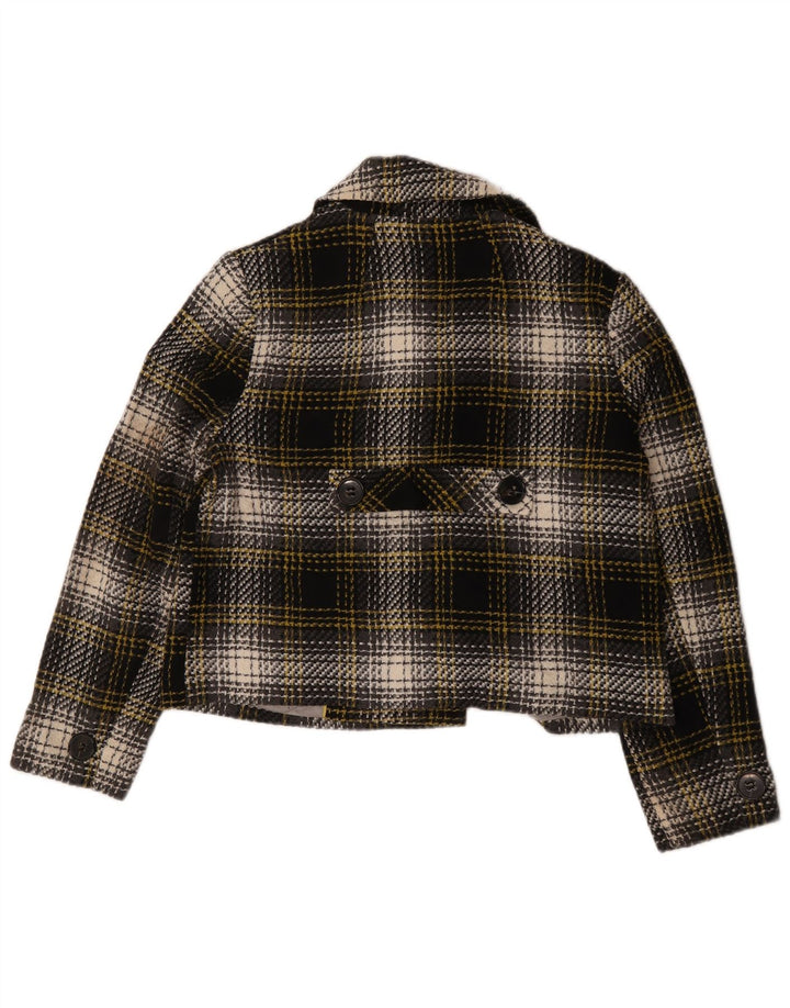 Casaco curto feminino Marks & Spencer UK 14 grande acrílico xadrez preto