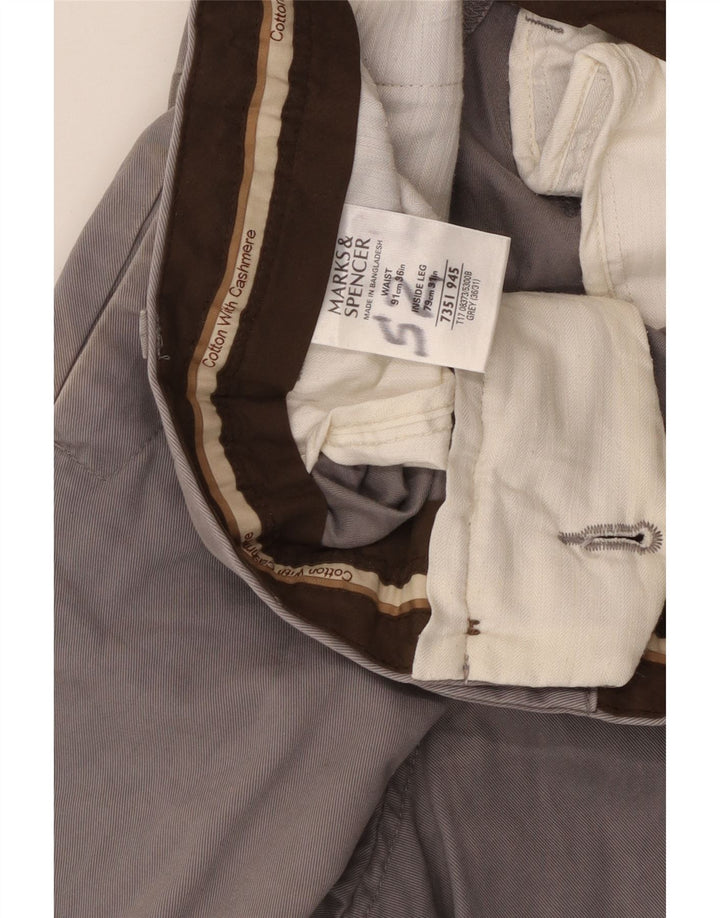 Calça chino reta masculina Marks & Spencer W36 L31 algodão cinza